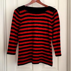 Cable & Gauge Top Size XL Red Black Stripes 3/4th Sleeves
